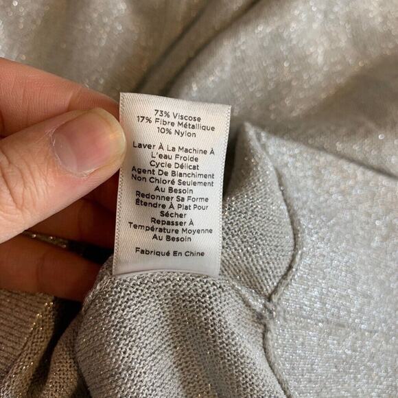 Talbots Blouse Womens LP Large Petite Silver Metallic Dolman Sleeve Split Seam - Picture 11 of 13